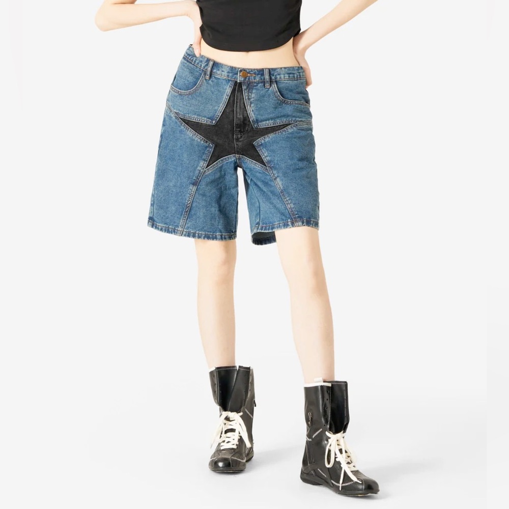 Aelfric Eden Star Patchwork Jorts Blue Denim Baggy Oversized Y2K Streetwear